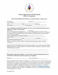 Document preview: Health Information Privacy and Security Complaint - Alabama