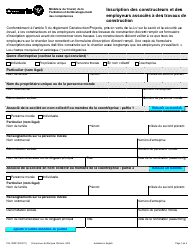 Document preview: Forme 016-1000F Inscription DES Constructeurs Et DES Employeurs Associes a DES Travaux De Construction - Ontario, Canada (French)