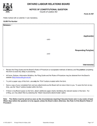 Form A-107 Notice of Constitutional Question - Ontario, Canada