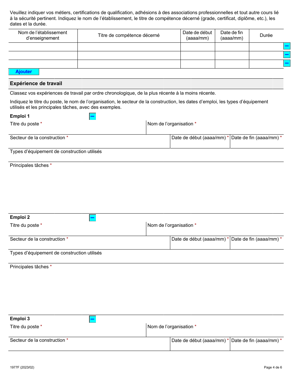 Forme 1977F Demande Demploi Inspecteur De La Sante Et De La Securite Au Travail - Construction - Ontario, Canada (French), Page 4