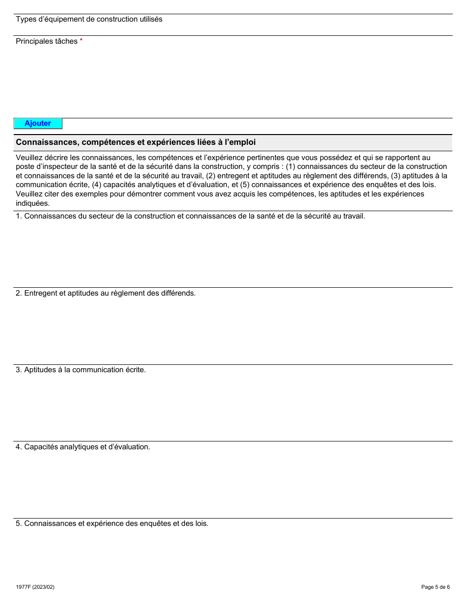 Forme 1977F Demande Demploi Inspecteur De La Sante Et De La Securite Au Travail - Construction - Ontario, Canada (French), Page 5