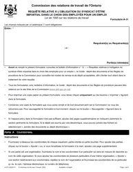 Document preview: Forme A-31 Requete Relative a L'obligation Du Syndicat D'etre Impartial Dans Le Choix DES Employes Pour Un Emploi - Ontario, Canada (French)