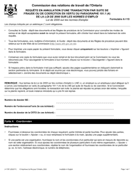 Document preview: Forme A-115 Requete En Annulation D'une Transaction Par Suite De Fraude Ou De Coercition En Vertu Du Paragraphe 101.1 (4) De La Loi De 2000 Sur Les Normes D'emploi - Ontario, Canada (French)