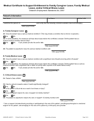 Form ON00407E Medical Certificate to Support Entitlement to Family Caregiver Leave, Family Medical Leave, and/or Critical Illness Leave - Ontario, Canada, Page 2