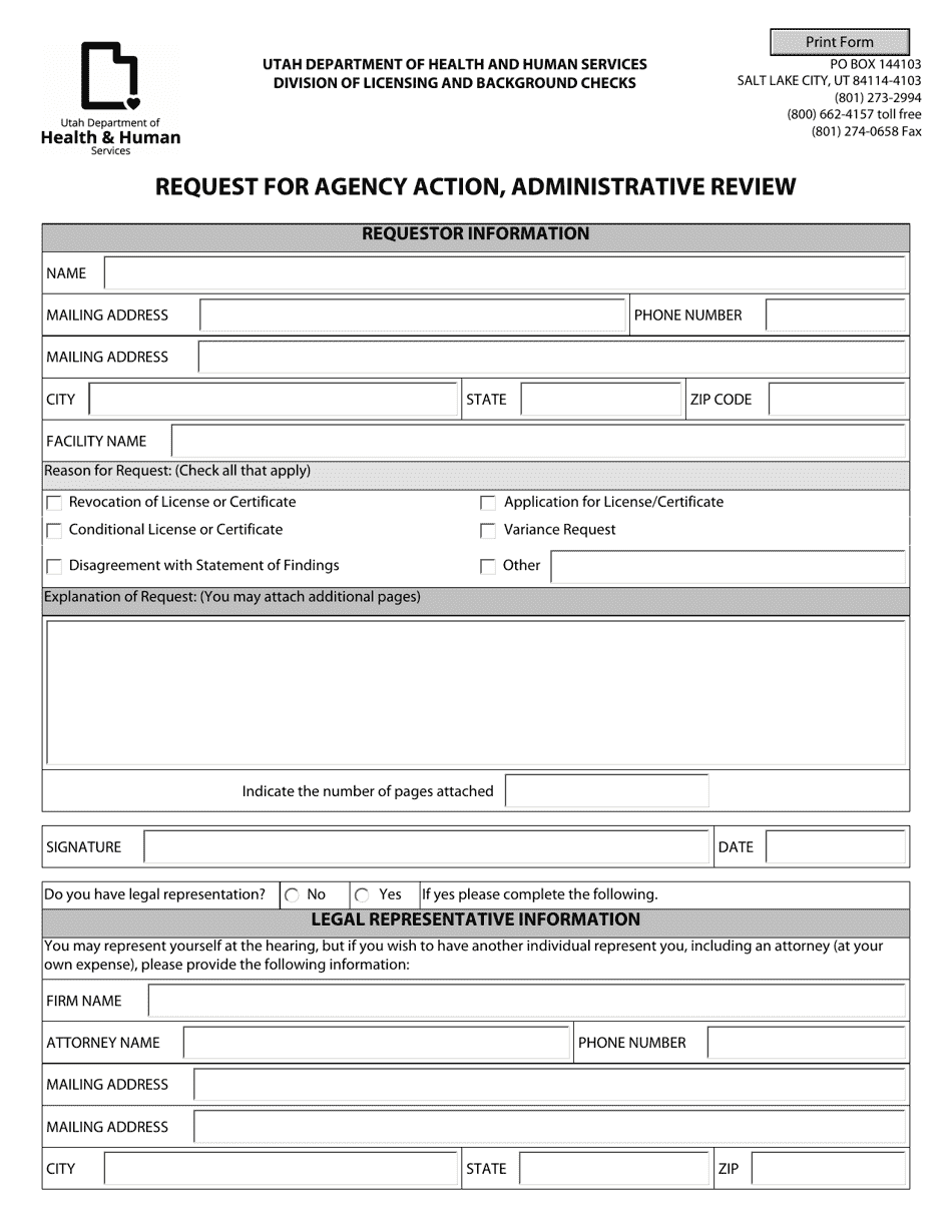 Request for Agency Action, Administrative Review - Utah, Page 1