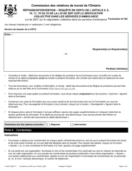 Document preview: Forme A-102 Ponse/Intervention - Requete En Vertu De L'article 6, 9, 10, 11, 18 Ou 23 De La Loi De 2001 Sur La Negociation Collective Dans Les Services D'ambulance - Ontario, Canada (French)
