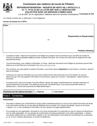 Forme A-102 Ponse/Intervention - Requete En Vertu De L&#039;article 6, 9, 10, 11, 18 Ou 23 De La Loi De 2001 Sur La Negociation Collective Dans Les Services D&#039;ambulance - Ontario, Canada (French)