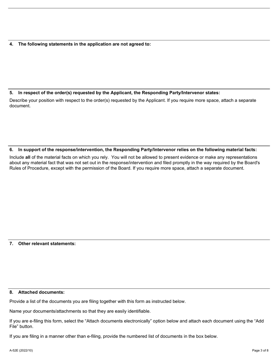 Form A-52 Response / Intervention - Application Under Section 62 of the Ccba or 56.1 of the Fppa - Ontario, Canada, Page 3