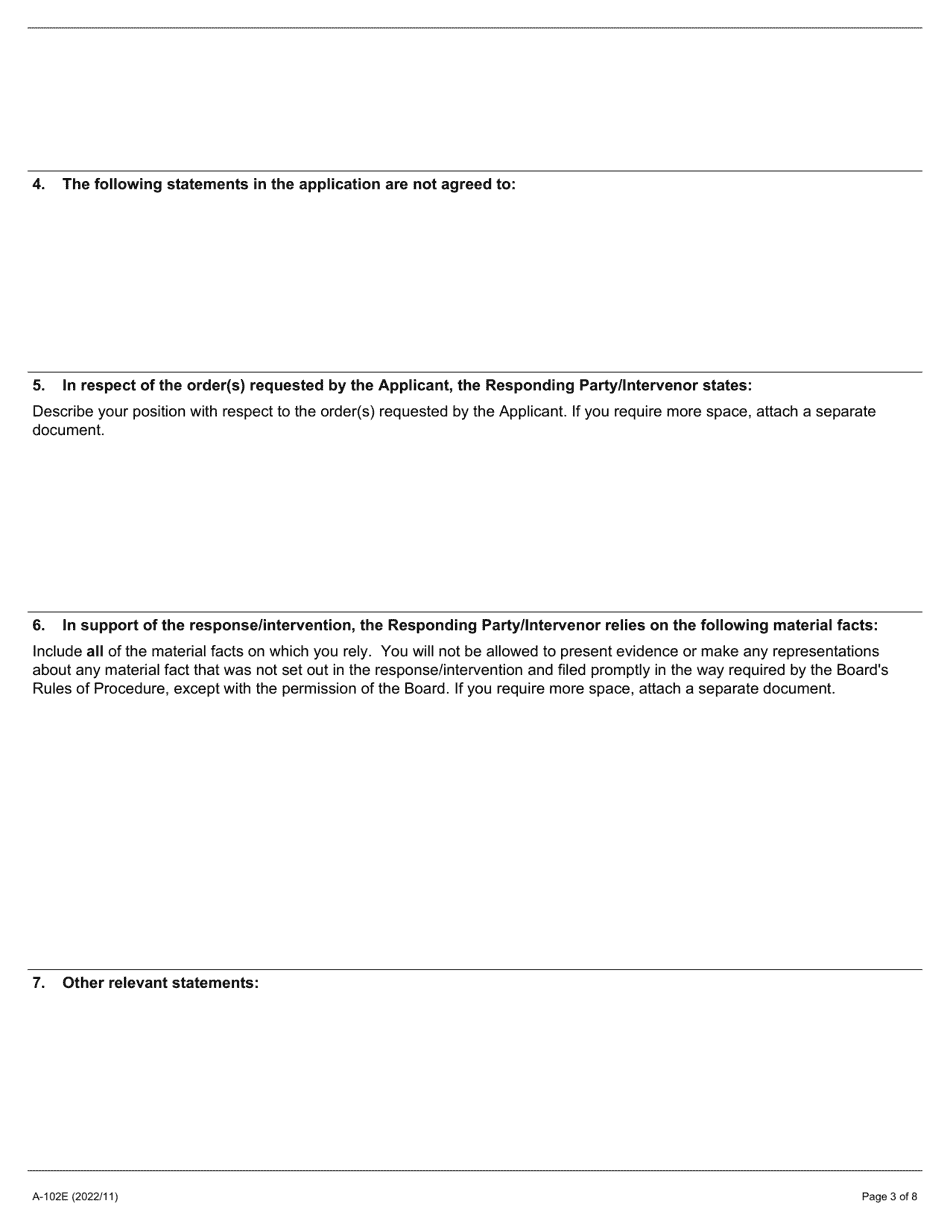 Form A-102 Response / Intervention - Application Under Section 6, 9, 10, 11, 18 or 23 of the Ambulance Services Collective Bargaining Act, 2001 - Ontario, Canada, Page 3