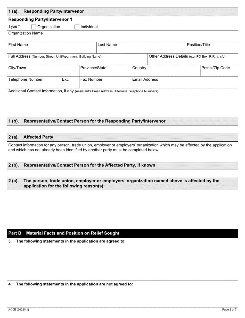 Form A-30 Response / Intervention - Application Regarding Unions Duty of Fair Representation - Ontario, Canada, Page 2