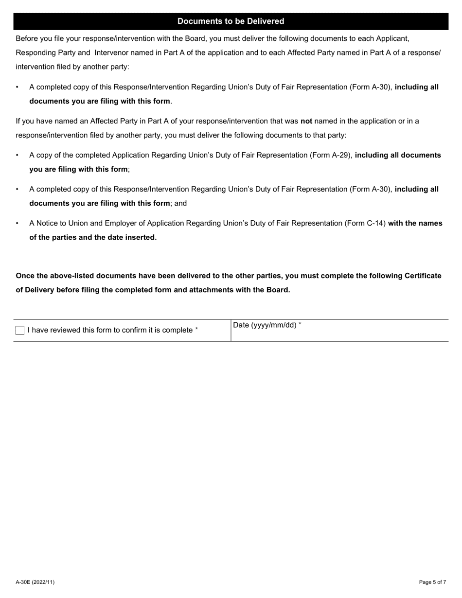 Form A-30 Response / Intervention - Application Regarding Unions Duty of Fair Representation - Ontario, Canada, Page 5