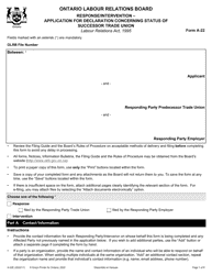 Document preview: Form A-22 Response/Intervention - Application for Declaration Concerning Status of Successor Trade Union - Ontario, Canada