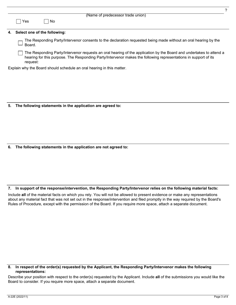 Form A-22 Response / Intervention - Application for Declaration Concerning Status of Successor Trade Union - Ontario, Canada, Page 3