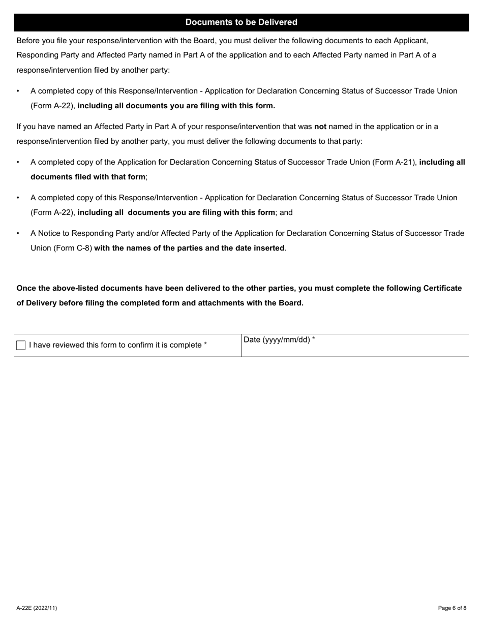 Form A-22 Response / Intervention - Application for Declaration Concerning Status of Successor Trade Union - Ontario, Canada, Page 6