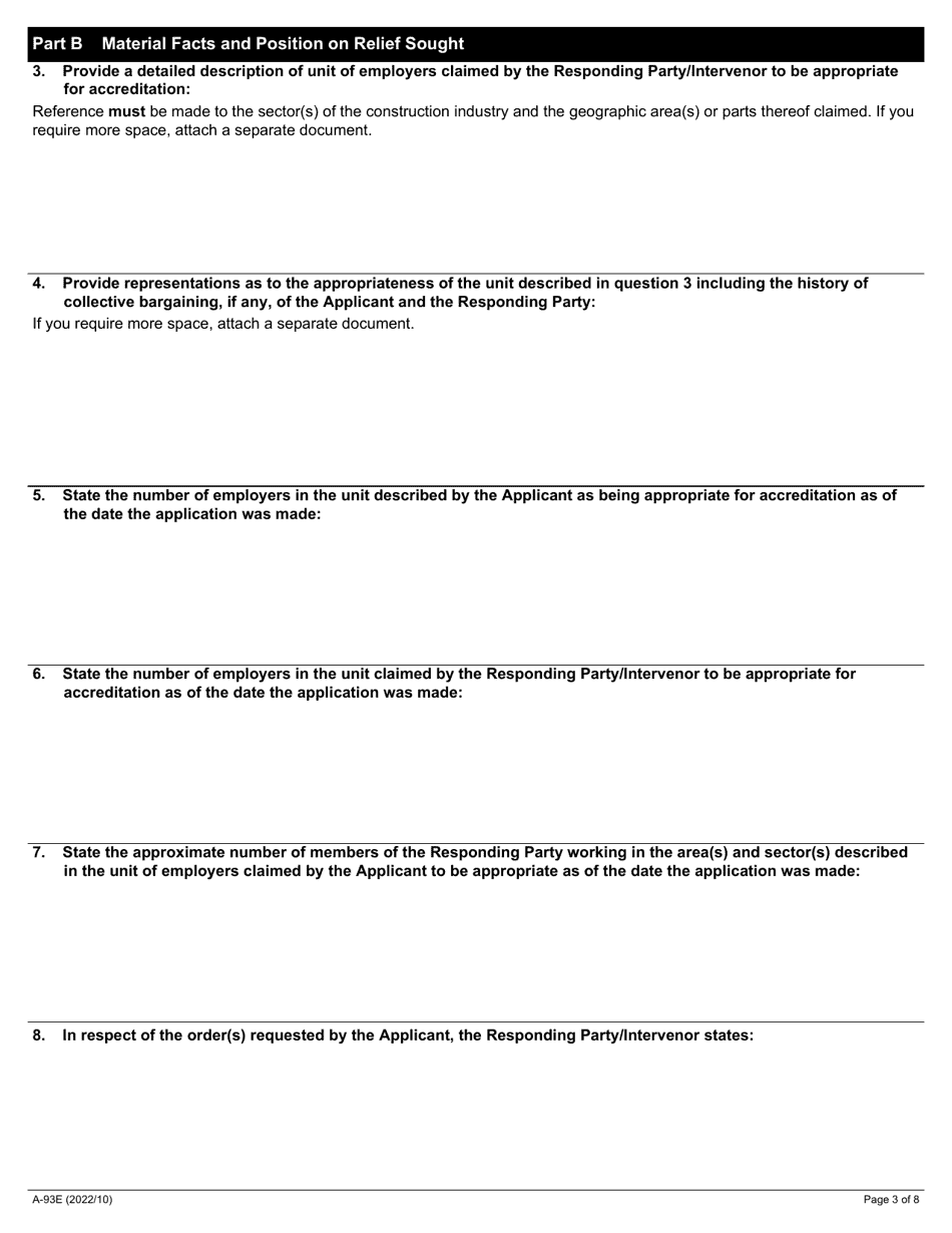 Form A-93 Response / Intervention - Application for Accreditation Construction Industry - Ontario, Canada, Page 3