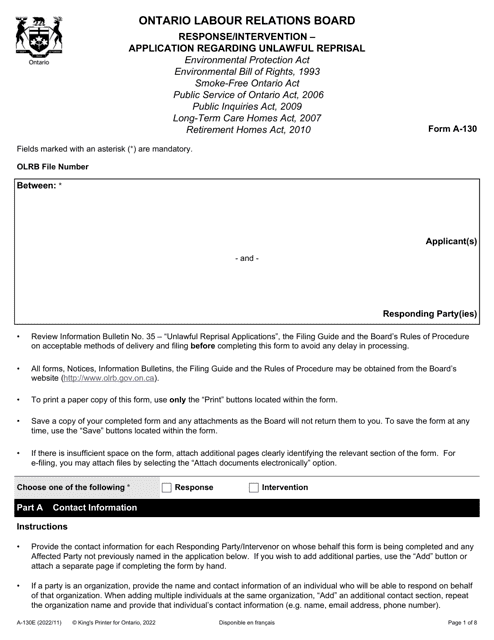 Form A-130  Printable Pdf