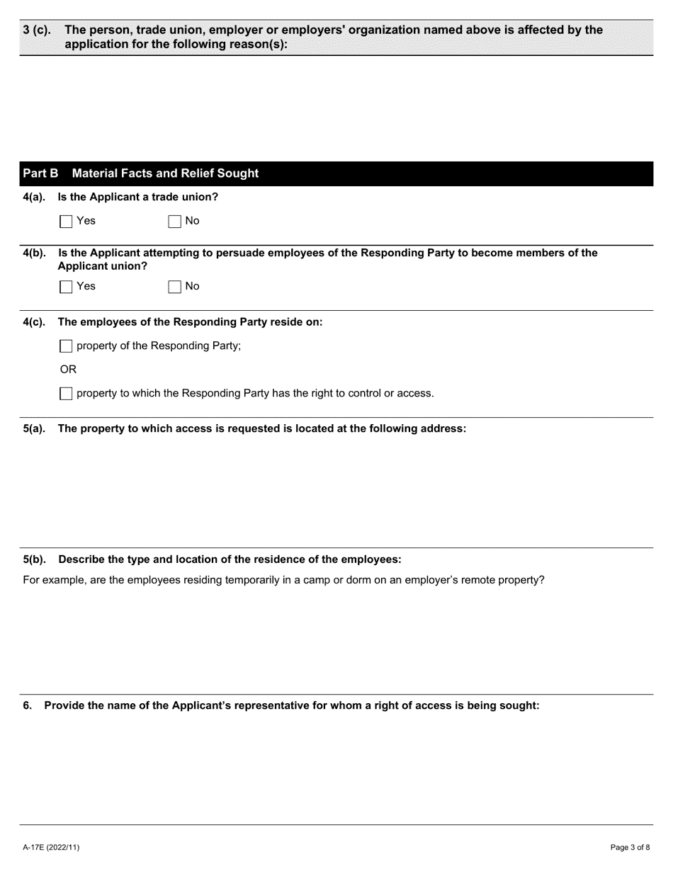 Form A-17 Application for Right of Access - Ontario, Canada, Page 3