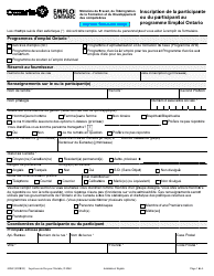Document preview: Forme 3006F Inscription De La Participante Ou Du Participant Au Programme Emploi Ontario - Ontario, Canada (French)