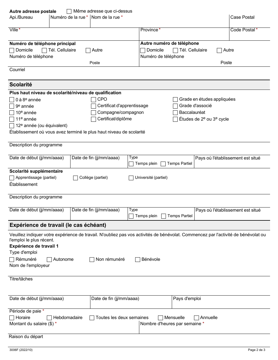 Forme 3006F Inscription De La Participante Ou Du Participant Au Programme Emploi Ontario - Ontario, Canada (French), Page 2