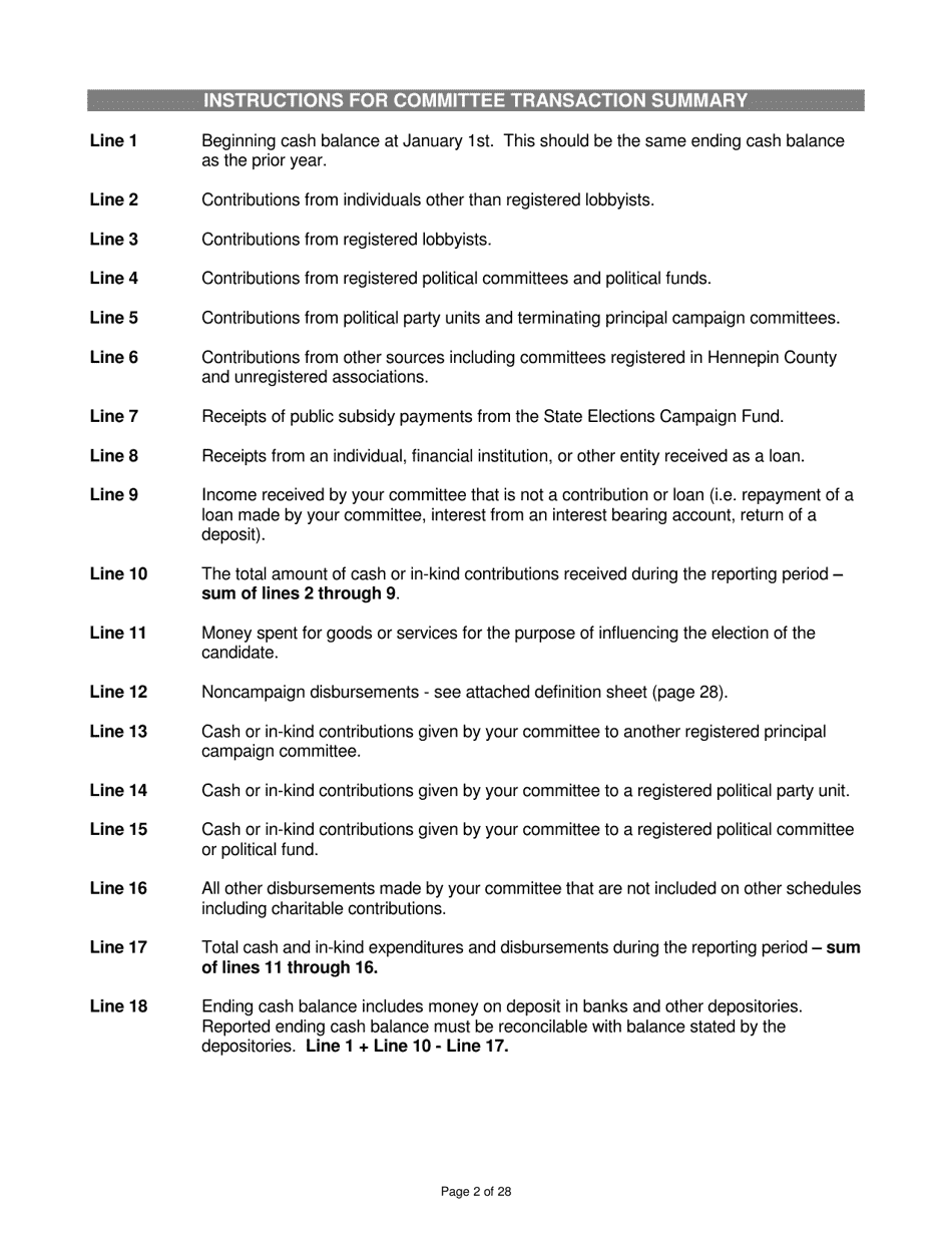 Report of Receipts and Expenditures for Candidate Committees Principal Campaign Committees - Minnesota, Page 2