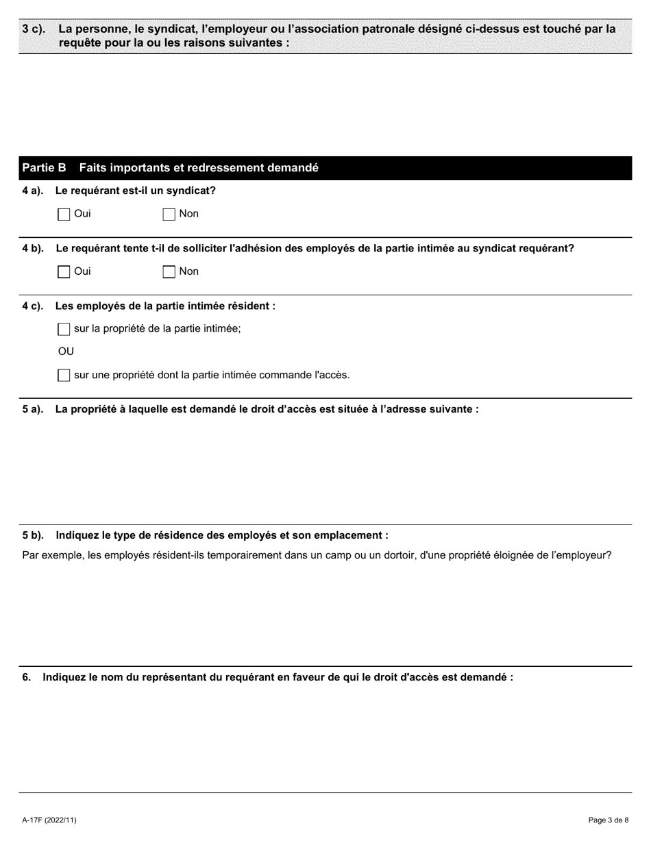 Forme A-17 Requete Relative Au Droit Dacces - Ontario, Canada (French), Page 3