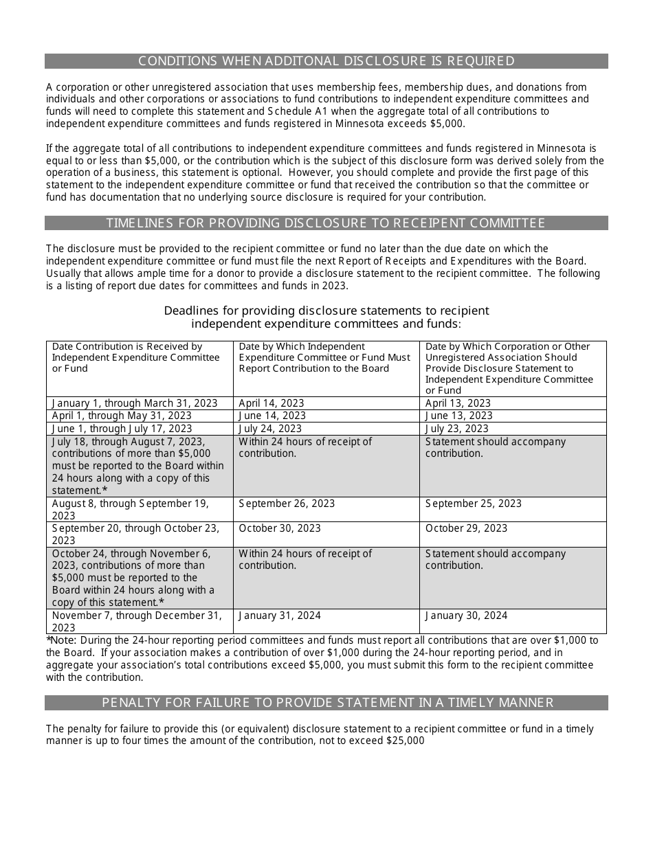 Disclosure Statement for Corporations and Other Unregistered Associations Contributing to Independent Expenditure Committees and Funds - Minnesota, Page 2