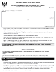 Form A-61 Application Under Section 21, 22, and/or 23 of the Act - Ontario, Canada