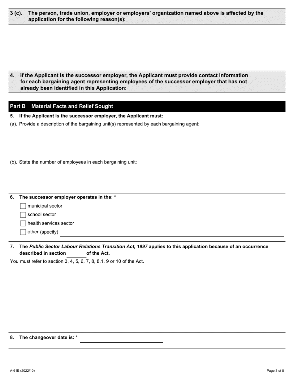Form A-61 Application Under Section 21, 22, and / or 23 of the Act - Ontario, Canada, Page 3
