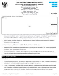 Document preview: Form A-129 Application Regarding Unlawful Reprisal - Ontario, Canada