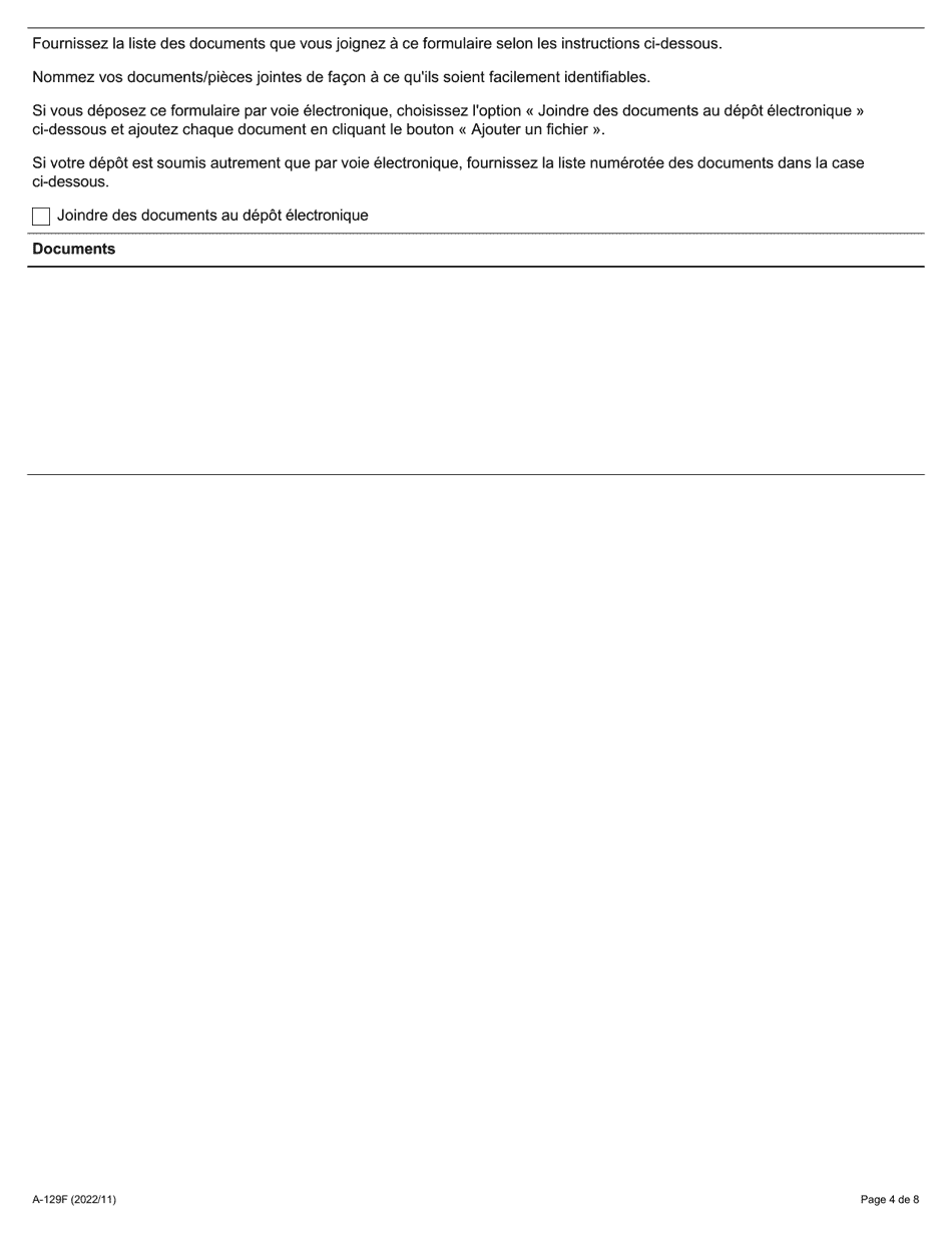 Forme A-129 Requete Relative a DES Represailles Illicites - Ontario, Canada (French), Page 4