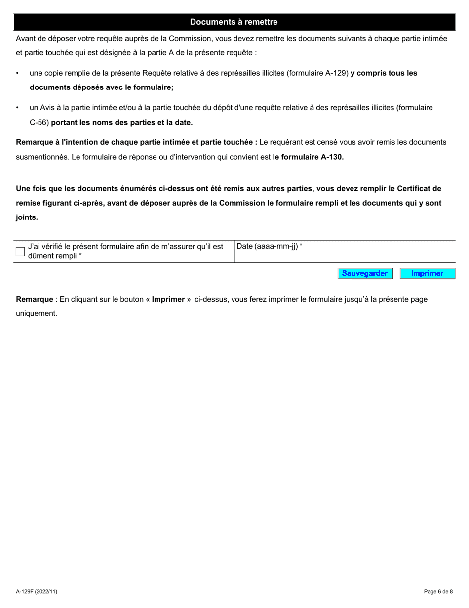 Forme A-129 Requete Relative a DES Represailles Illicites - Ontario, Canada (French), Page 6