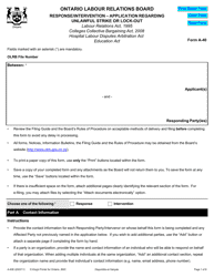 Form A-40 Response/Intervention - Application Regarding Unlawful Strike or Lock-Out - Ontario, Canada