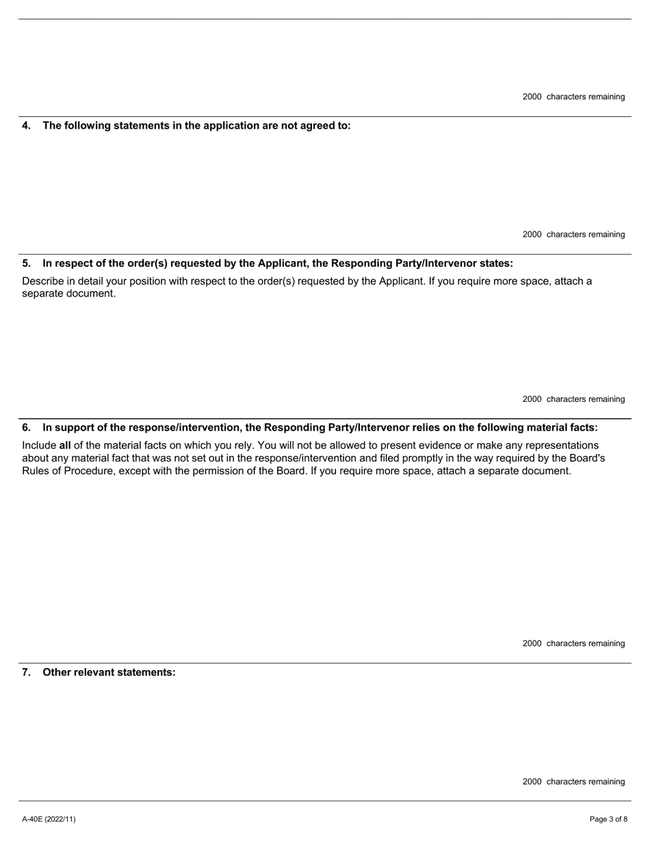 Form A-40 Response / Intervention - Application Regarding Unlawful Strike or Lock-Out - Ontario, Canada, Page 3