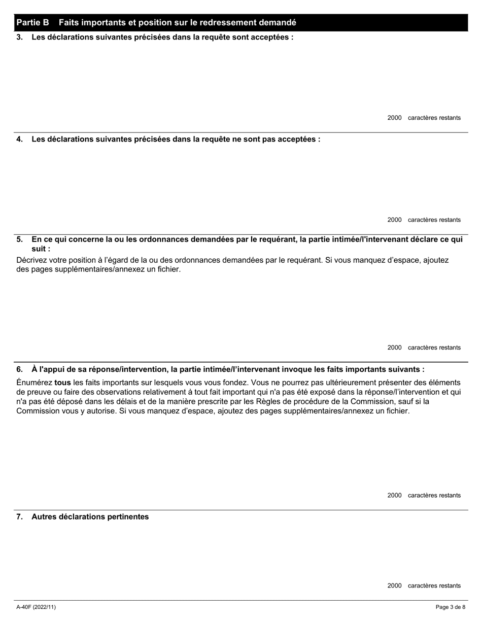 Forme A-40 Reponse / Intervention - Requete Relative a Une Greve Illicite Ou a Un Lock-Out Illicite - Ontario, Canada (French), Page 3