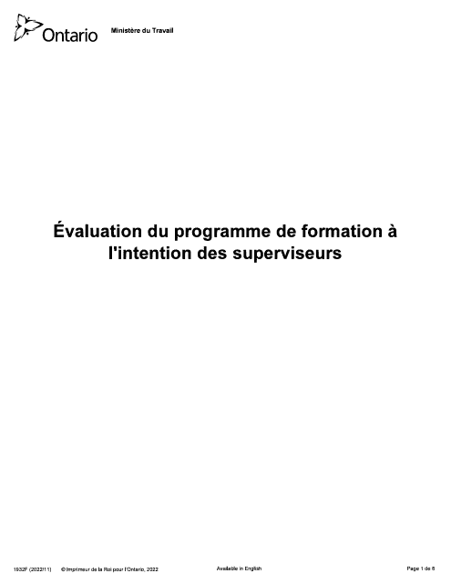 Forme 1932F Evaluation Du Programme De Formation a L'intention DES Superviseurs - Ontario, Canada (French)