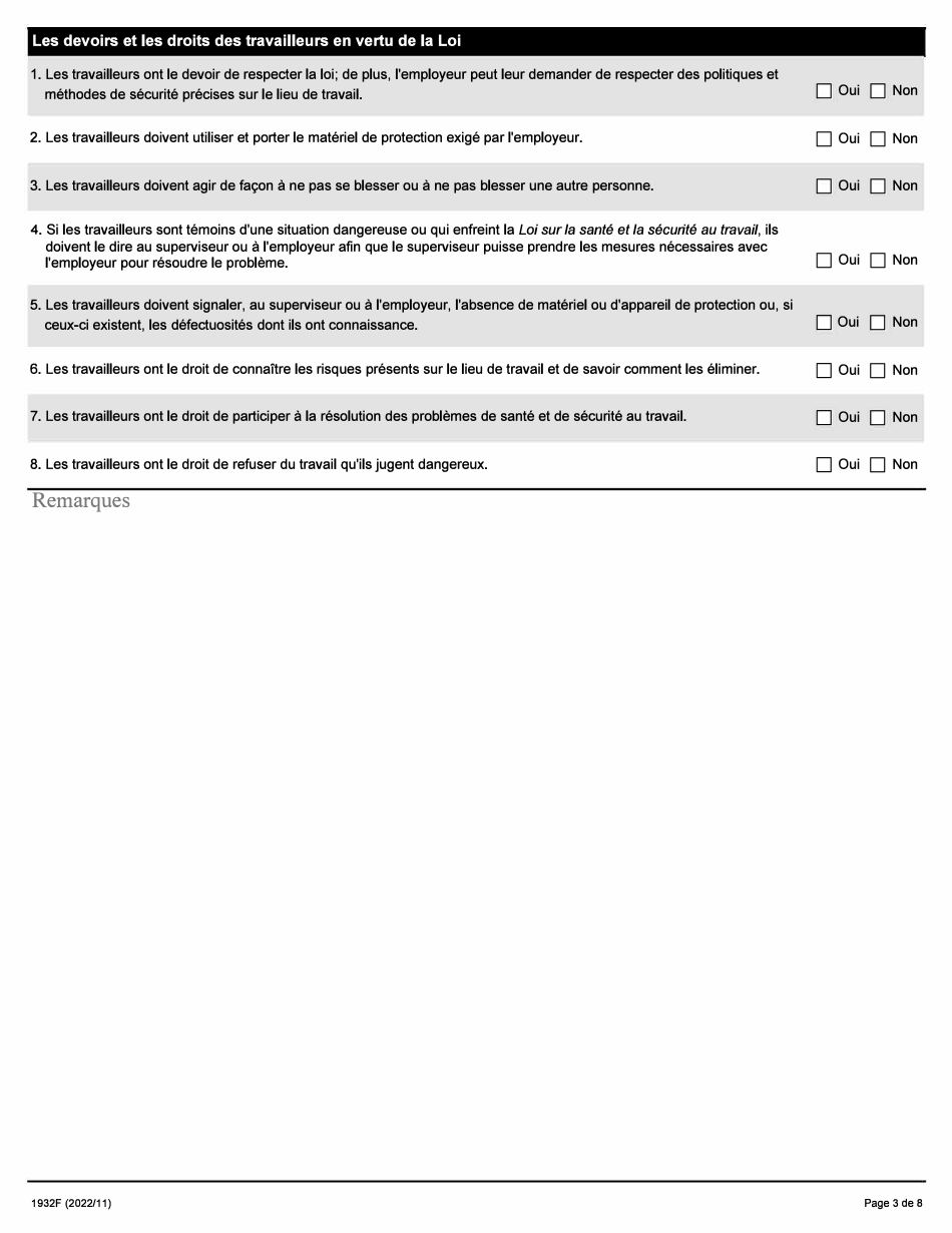Forme 1932F Evaluation Du Programme De Formation a Lintention DES Superviseurs - Ontario, Canada (French), Page 3