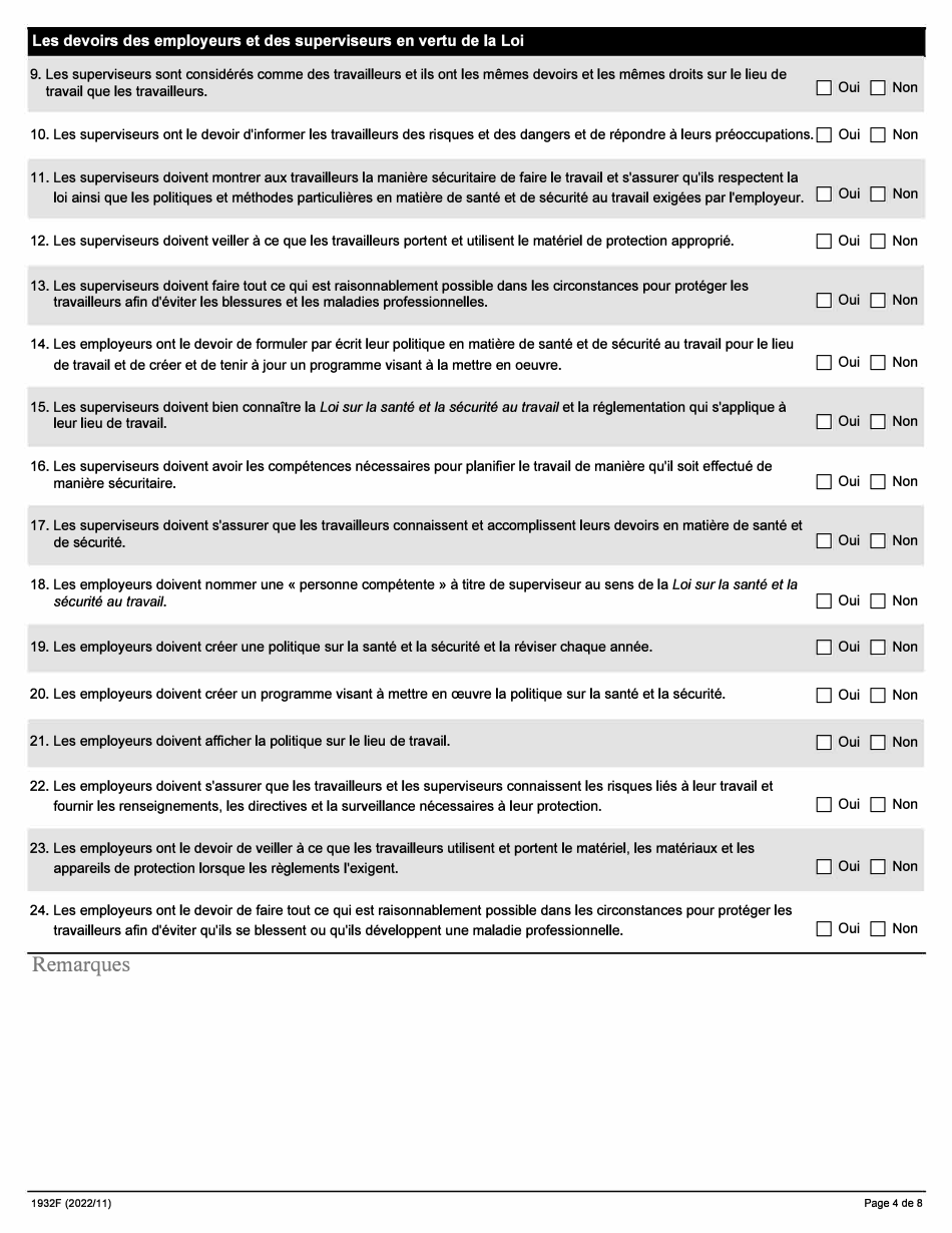 Forme 1932F Evaluation Du Programme De Formation a Lintention DES Superviseurs - Ontario, Canada (French), Page 4