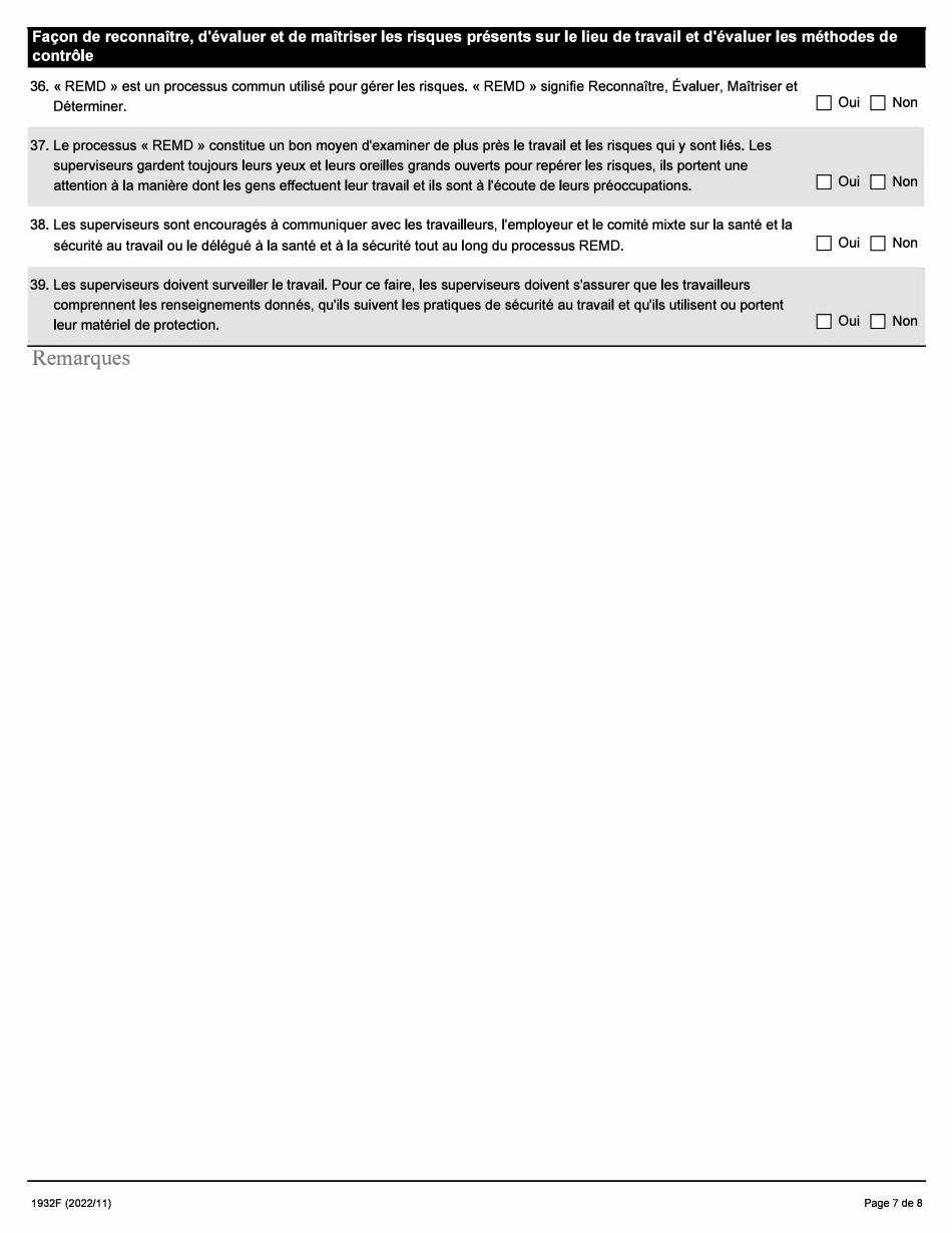 Forme 1932F Evaluation Du Programme De Formation a Lintention DES Superviseurs - Ontario, Canada (French), Page 7