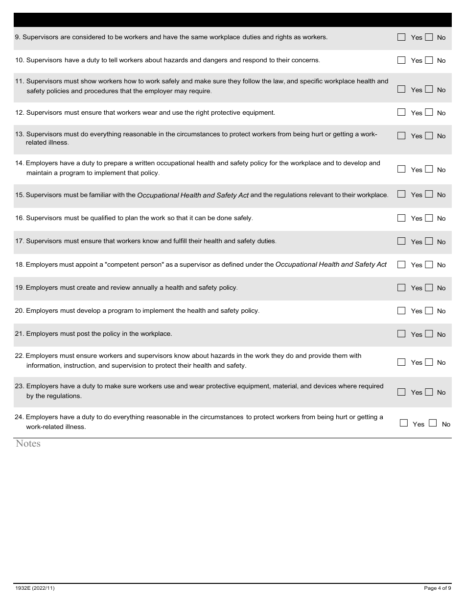 Form 1932E Training Program Assessment for Supervisors - Ontario, Canada, Page 4