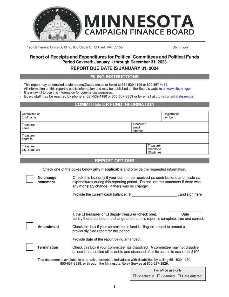 Report of Receipts and Expenditures for Political Party Units - Minnesota, Page 1