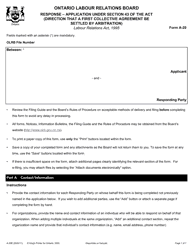 Form A-20 Response - Application Under Section 43 of the Act (Direction That a First Collective Agreement Be Settled by Arbitration) - Ontario, Canada