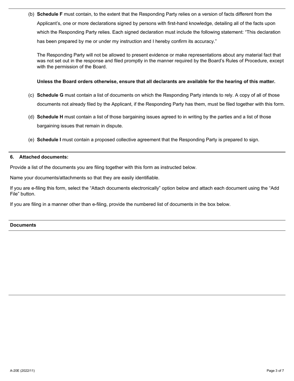 Form A-20 Response - Application Under Section 43 of the Act (Direction That a First Collective Agreement Be Settled by Arbitration) - Ontario, Canada, Page 3
