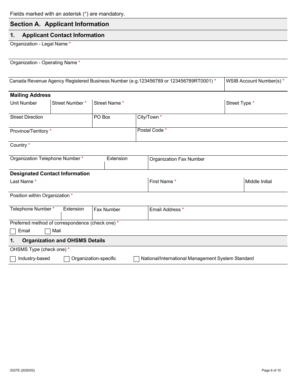 Form 2027E Supporting Ontarios Safe Employers (Sose) Chief Prevention Officer (Cpo) Employer Recognition Application - Ontario, Canada, Page 6