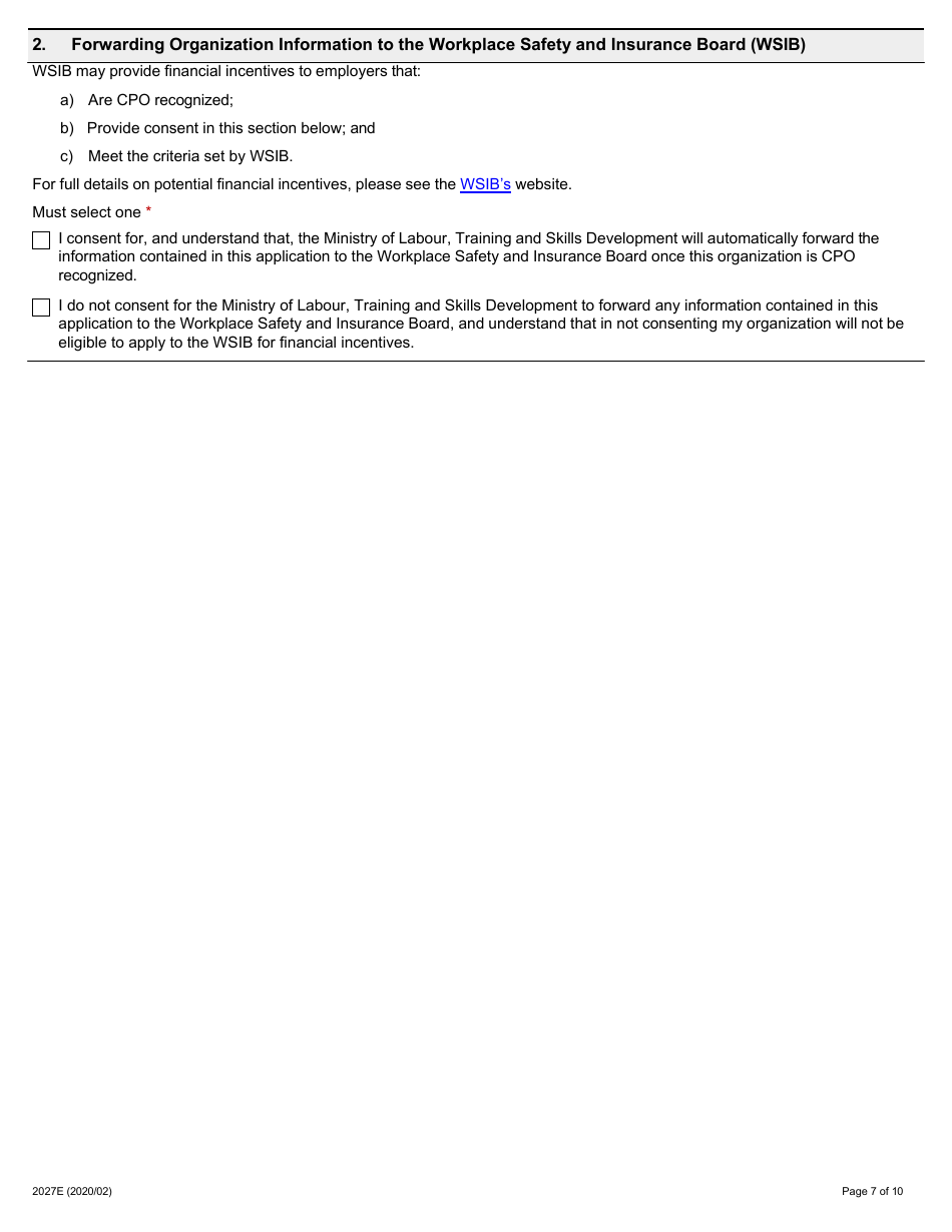 Form 2027E Supporting Ontarios Safe Employers (Sose) Chief Prevention Officer (Cpo) Employer Recognition Application - Ontario, Canada, Page 7
