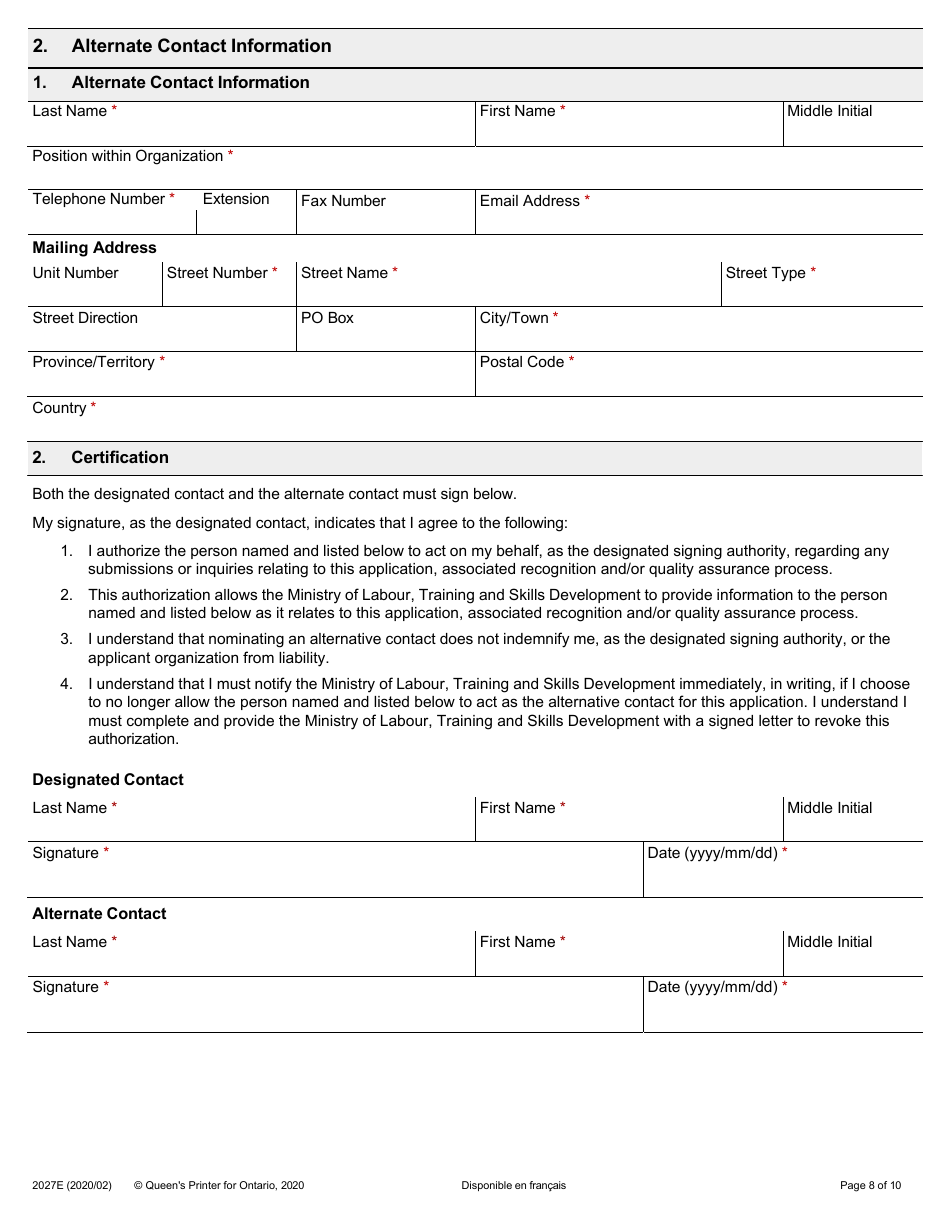 Form 2027E Supporting Ontarios Safe Employers (Sose) Chief Prevention Officer (Cpo) Employer Recognition Application - Ontario, Canada, Page 8