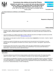 Document preview: Forme A-63 Requete En Vertu De La Loi De 1997 Sur Les Relations De Travail Liees a La Transition Dans Le Secteur Public (A L'exclusion DES Articles 21, 22 Et 23 De La Loi) - Ontario, Canada (French)