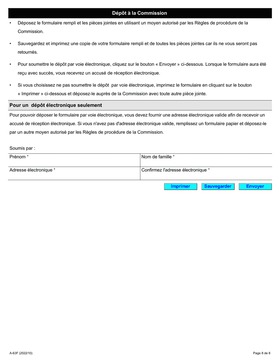 Forme A-63 Requete En Vertu De La Loi De 1997 Sur Les Relations De Travail Liees a La Transition Dans Le Secteur Public (A Lexclusion DES Articles 21, 22 Et 23 De La Loi) - Ontario, Canada (French), Page 8