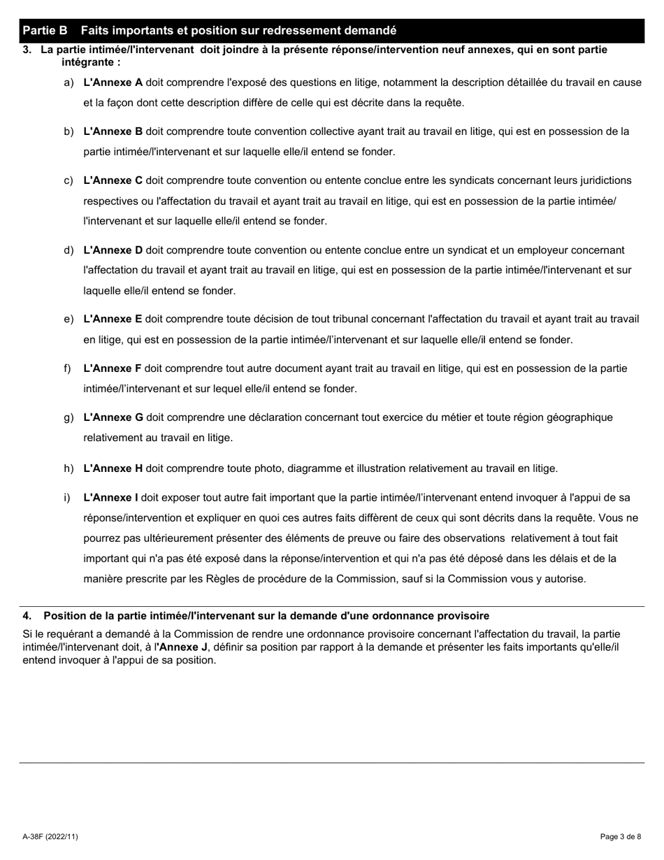 Forme A-38 Reponse / Intervention - Requete Relative a Laffectation Du Travail (Conflit De Competence) - Ontario, Canada (French), Page 3
