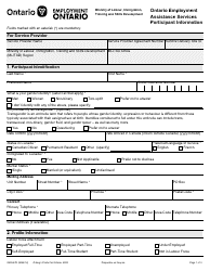 Form 2938-87E Ontario Employment Assistance Services Participant Information - Ontario, Canada