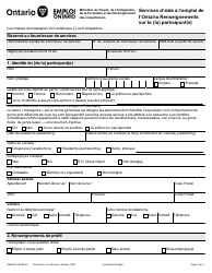 Document preview: Forme 2938-87F Services D'aide a L'emploi De L'ontario Renseignements Sur Le (La) Participant(E) - Ontario, Canada (French)